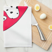 ダルマティアンポープリントイン赤いハート キッチンタオル (四つ折り)