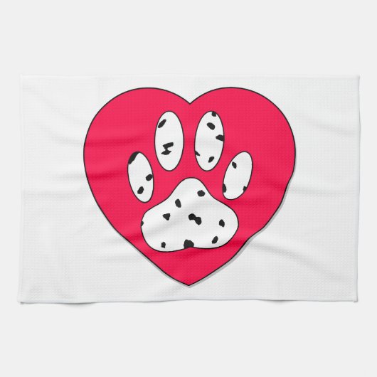 ダルマティアンポープリントイン赤いハート キッチンタオル (横)