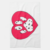 ダルマティアンポープリントイン赤いハート キッチンタオル (縦)