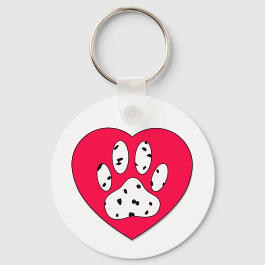 ダルマティアンポープリントイン赤いハート キーホルダー (正面)