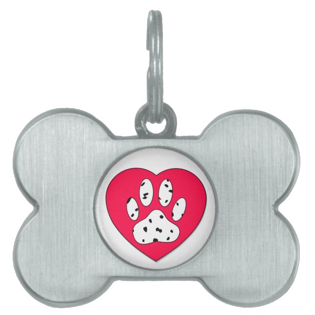 ダルマティアンポープリントイン赤いハート ペットネームタグ (正面)