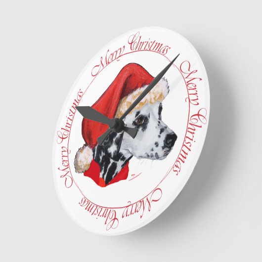 ダルマティアンメリークリスマス ラウンド壁時計 (傾斜)