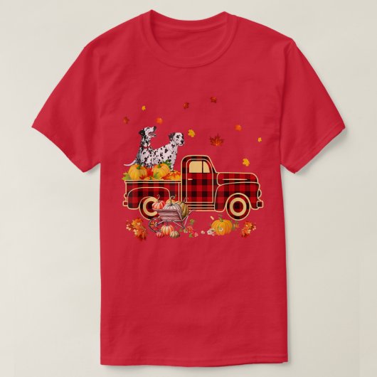 ダルマティアンライディングトラックパンプキン紅葉秋 Tシャツ (デザイン正面)