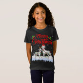 ダルマティアン犬のクリスマスおもしろいライトハットサンタxma tシャツ (正面フル)