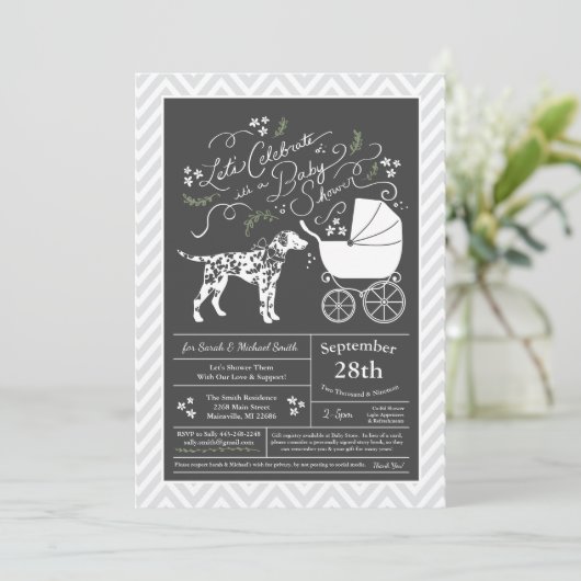 ダルマティアン犬の赤ちゃん男女兼用シャワー 招待状 (スタンド正面)