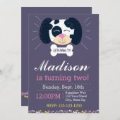 ダルマティアン誕生日招待状（紫） 招待状 (正面/裏面)