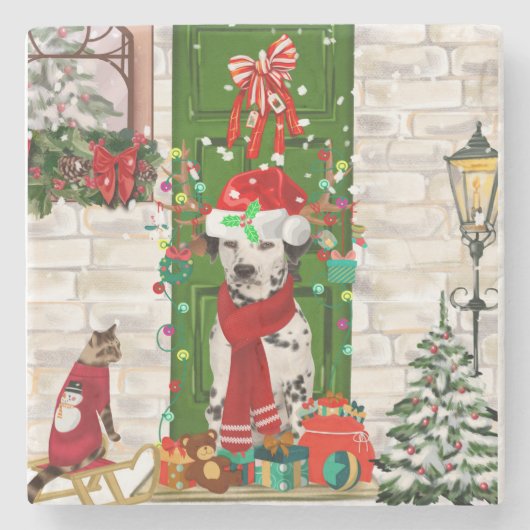 ダルマティアン・ドッグ・クリスマス ストーンコースター (正面)