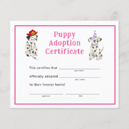 ダルマティア少女パーティー子犬の養子縁組の証明書