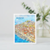 ダルマティエンクロアチア有名な旅行水のカラースケッチ ポストカード (スタンド正面)