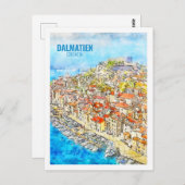 ダルマティエンクロアチア有名な旅行水のカラースケッチ ポストカード (正面/裏面)