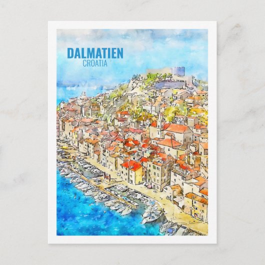 ダルマティエンクロアチア有名な旅行水のカラースケッチ ポストカード (正面)