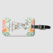 ダルマパーソナライズされたティアンパピーウォーター色フローラ ラゲッジタグ (正面横)