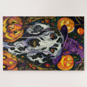 ダルマ不気味ティアンドッグハロウィーン魔女とカボチャ ジグソーパズル (横)