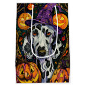 ダルマ不気味ティアンドッグハロウィーン魔女とカボチャ ミディアムペーパーバッグ (裏面)
