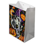 ダルマ不気味ティアンドッグハロウィーン魔女とカボチャ ミディアムペーパーバッグ (裏面アングル)