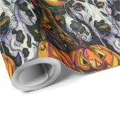 ダルマ不気味ティアンドッグハロウィーン魔女とカボチャ ラッピングペーパー (ロールコーナー)