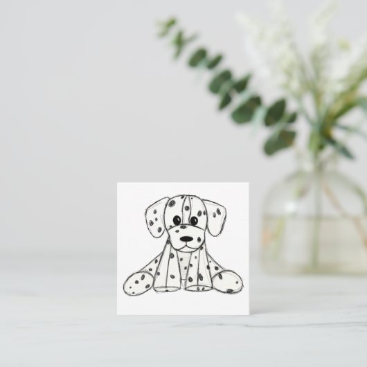 ダルマ詰まったス犬スケッチの輪郭シンプル黒 スクエア名刺 (スタンド正面)