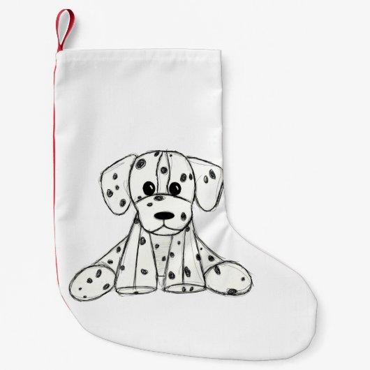 ダルマ詰まったス犬スケッチの輪郭シンプル黒 スモールクリスマスストッキング (正面)