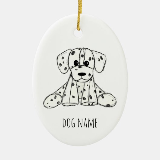 ダルマ詰まったス犬スケッチの輪郭シンプル黒 セラミックオーナメント (正面)