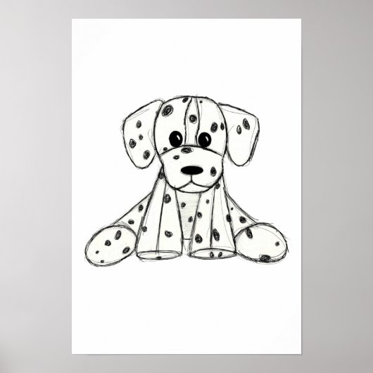 ダルマ詰まったス犬スケッチの輪郭シンプル黒 ポスター (正面)