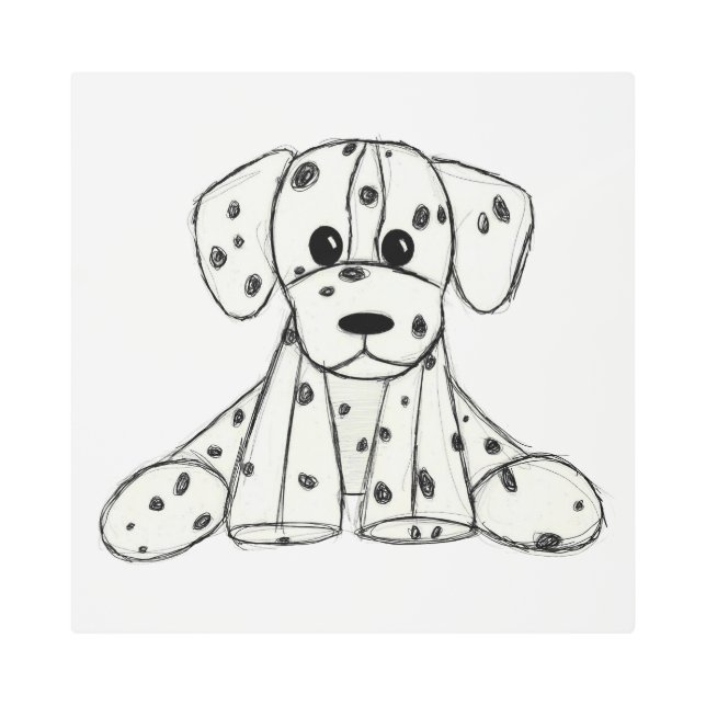 ダルマ詰まったス犬スケッチの輪郭シンプル黒 メタルプリント (正面)