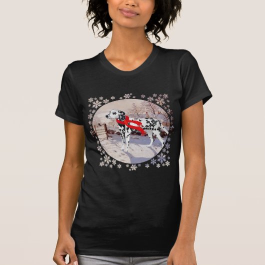 ダルメシアンと冬のカササギ Tシャツ (正面)