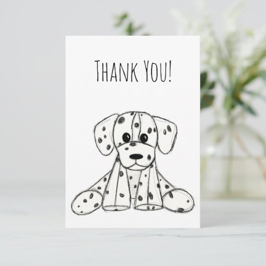 ダルメシアンのぬいぐるみ犬の落書きアウトライン シンプルな黒 サンキューカード (スタンド正面)