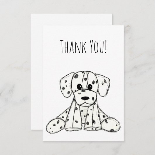 ダルメシアンのぬいぐるみ犬の落書きアウトライン シンプルな黒 サンキューカード (正面/裏面)