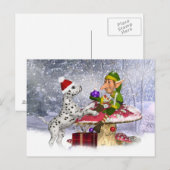 ダルメシアンの子犬とエルフのホリデーカード シーズンポストカード (正面/裏面)