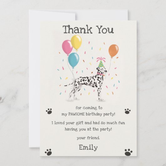 ダルメシアンの子犬の犬の誕生日感謝カード 招待状 (正面)