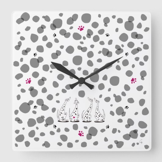 ダルメシアンの気持ち。 スクエア壁時計 (正面)