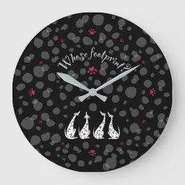 ダルメシアンの気持ち-ブラックバック。 ラージ壁時計