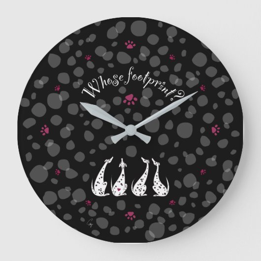 ダルメシアンの気持ち-ブラックバック。 ラージ壁時計 (正面)