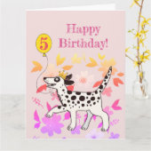 ダルメシアンの犬が5歳の誕生日をお祝いします！ カード (黄色い花)