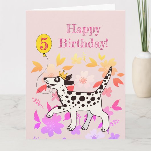 ダルメシアンの犬が5歳の誕生日をお祝いします！ カード (正面)