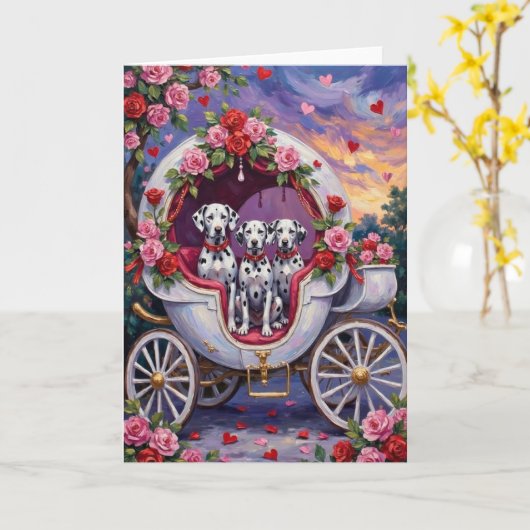 ダルメシアンの犬のバレンタインデー カード (黄色い花)