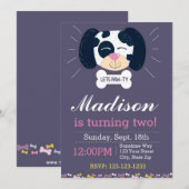 ダルメシアンの誕生日招待状（紫） 招待状 (正面/裏面)