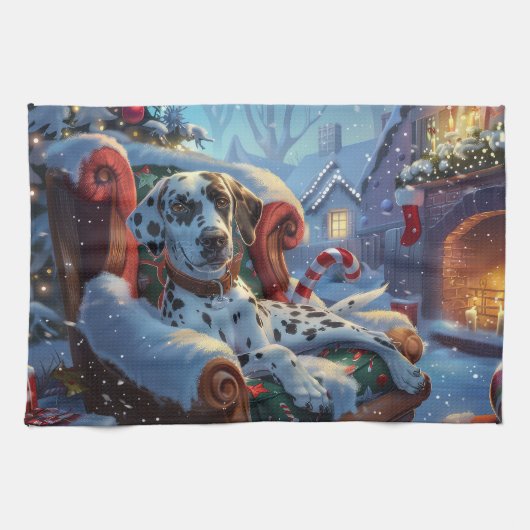 ダルメシアン犬のクリスマス キッチンタオル (横)