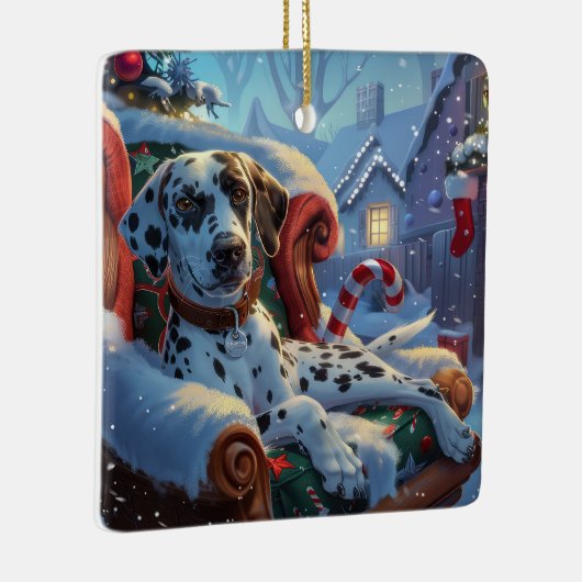 ダルメシアン犬のクリスマス セラミックオーナメント (右)