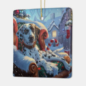 ダルメシアン犬のクリスマス セラミックオーナメント (左)