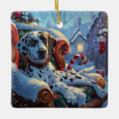 ダルメシアン犬のクリスマス セラミックオーナメント (正面)