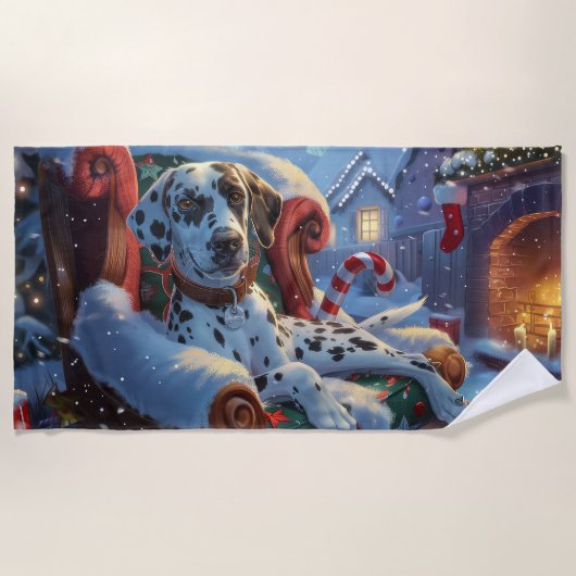 ダルメシアン犬のクリスマス ビーチタオル (正面)
