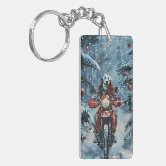 ダルメシアン犬のバイク乗りクリスマス キーホルダー (正面左)