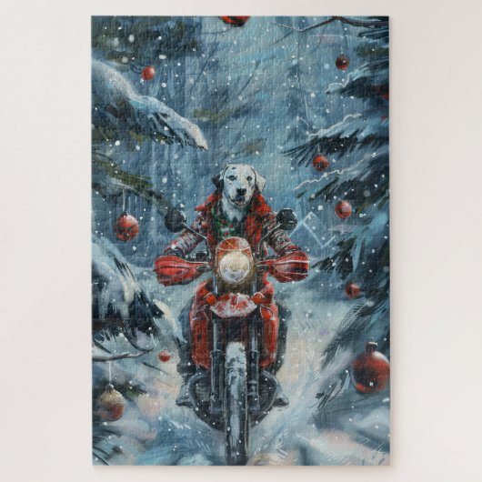 ダルメシアン犬のバイク乗りクリスマス ジグソーパズル (縦)