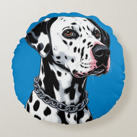 ダルメシアン犬の肖像画インテリア装飾アクセント ラウンドクッション (正面)