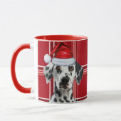 ダルメシアン犬好き 赤いホリデープレイド クリスマス マグカップ (左)