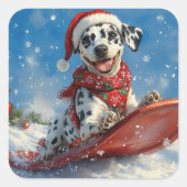ダルメシアン+そり+雪だるま クリスマス スクエアシール (正面)