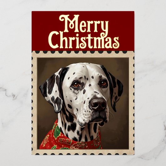 ダルメシアン クリスマス 箔シーズンカード (正面)