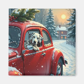 ダルメシアン+スノー+カーライド+クリスマス絵画 マグネット (正面)