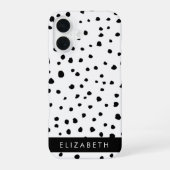 ダルメシアン ドット、スポット、黒と白、お名前 iPhone 16ケース (裏面)